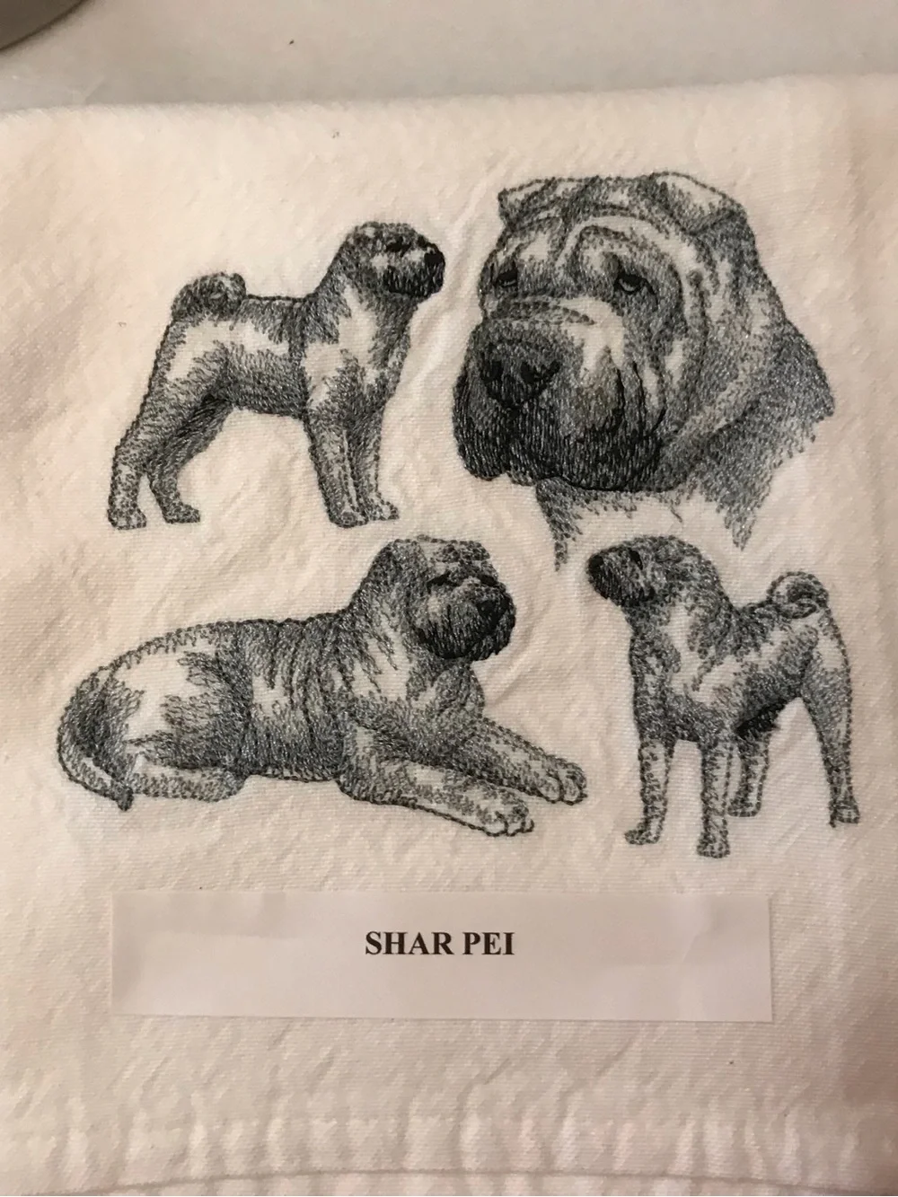 Shar Pei Machine Embroidered Dish Towel